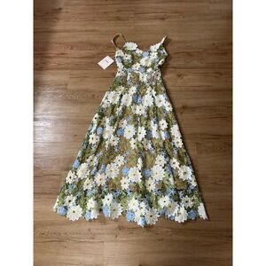 NWT JardinVue 3D Floral Embroidered Lace Midi Dress Daisy Garden Party Size S